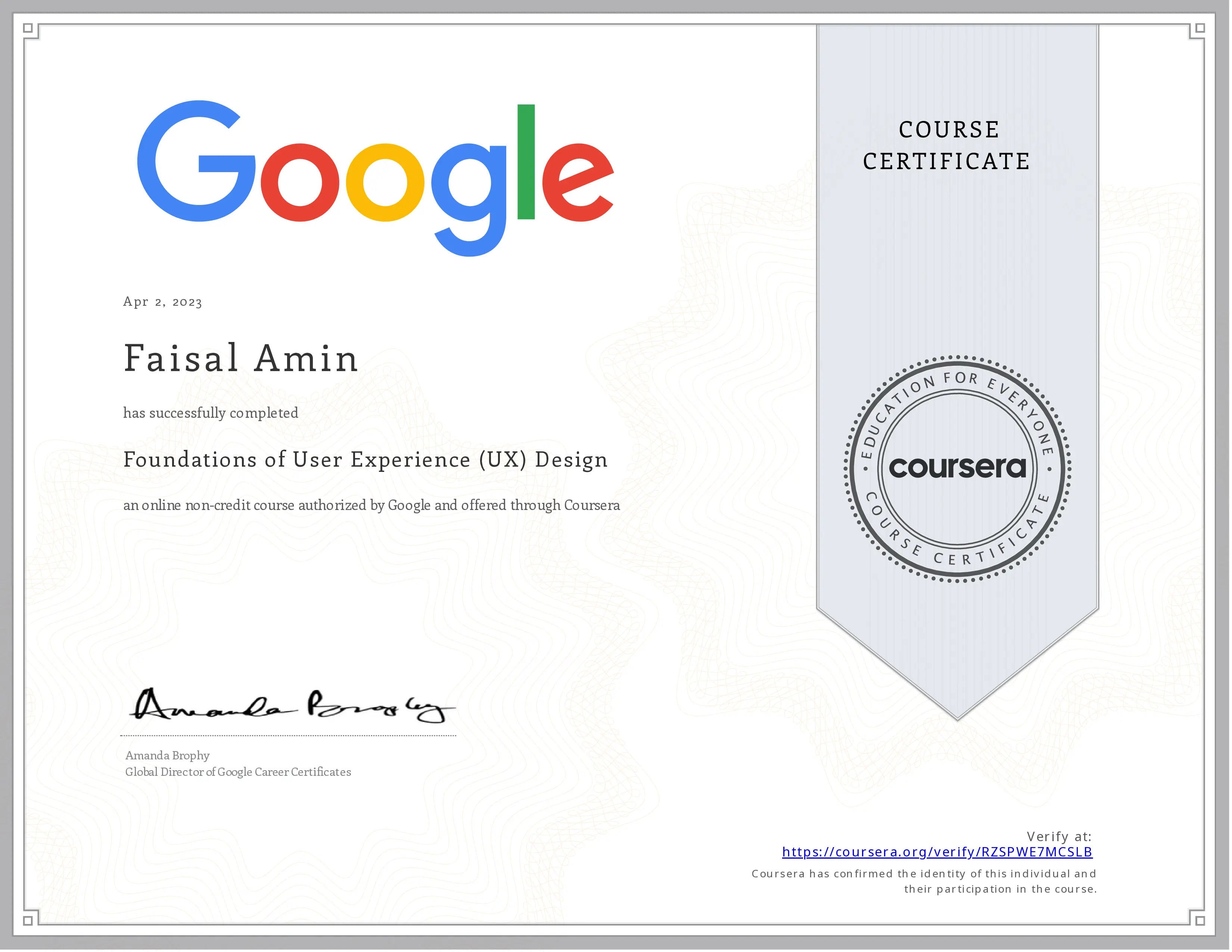 Foundation of UX/UI Design Certificate